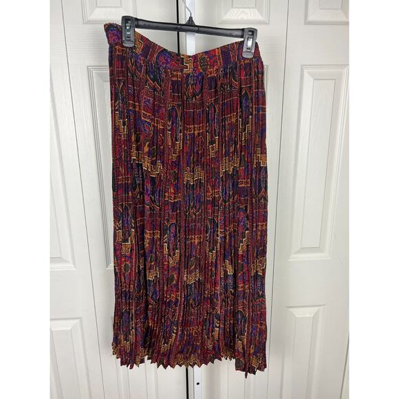 90s Burgundy Red Blue Dark block boho print broomstick skirt M/L - Picture 6 of 7